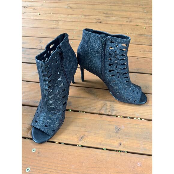 Nine West RILYNNO Black Heels Ankle Peep-Toe - Black Sparkly - Women's US 9 - Picture 2 of 6